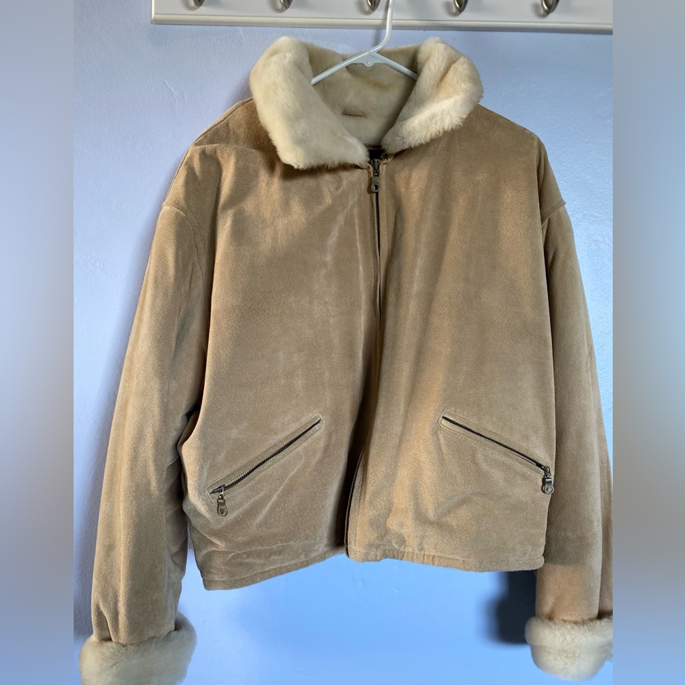 Vintage 90s Wilson’s Suede & Leather Suede Coat, Faux Fur Lined, Women’s Large